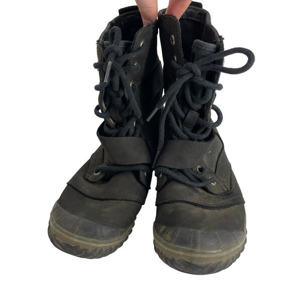 Sorel Boots Womens 6 Slimboot Mid Calf Canvas Leather Black Rugged Winter - Picture 2 of 10